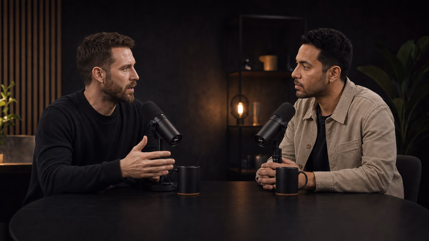 Two creators recording a long-form podcast